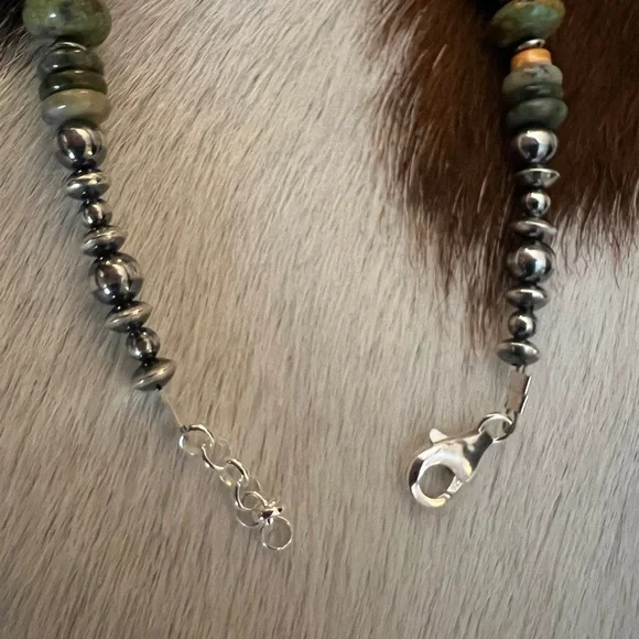 ❤️ 925 Desert Pearl Saucers Cerrillos Turquoise Moss Agate Spiny Bracelet 7+.75” - Picture 13 of 15